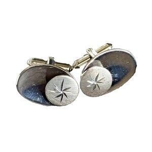 Sterling Silver Star Design Curved Cuff Links #FMC773